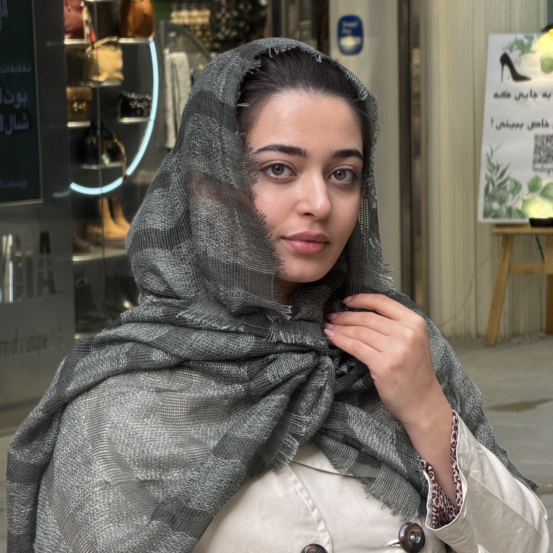 شال راه‌راه کنفی سبز مدل 114