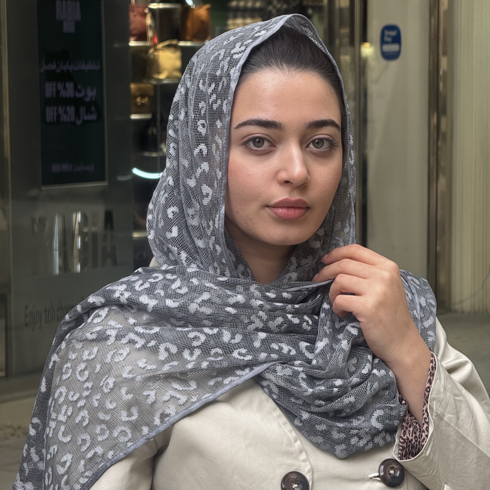 شال تور پلنگی طوسی مدل 105